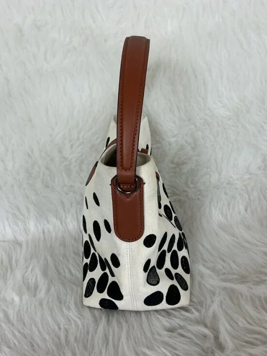 Longchamp Roseau Essential Ivory Black Polka Dot Fabric Small Bucket Bag - Picture 6 of 12